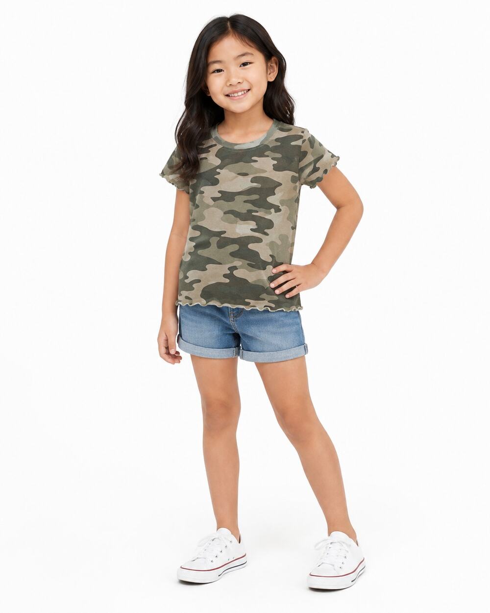 SO Girls Size 8 Camo Tiny Tee Lettuce Trim Short Sleeve Shirt NWT